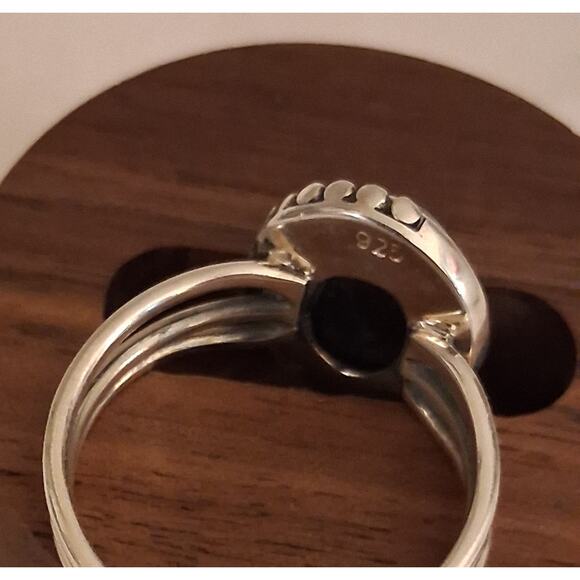 Black Onyx Size 9, Triple Band, 925 Sterling Silver, Vintage Style - Picture 5 of 5